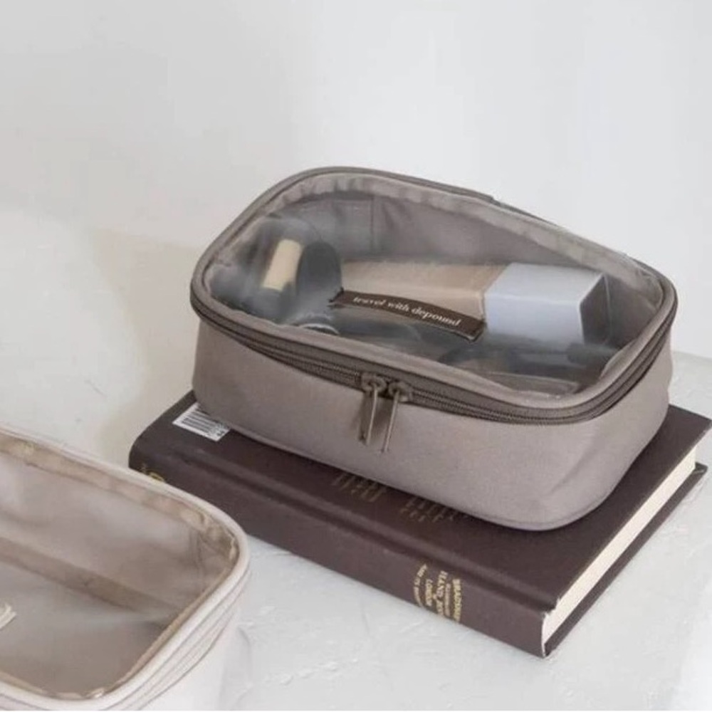 Korean Depound Minimalistic Khaki Neutral Small PVC Makeup Organizer Pouch Bag